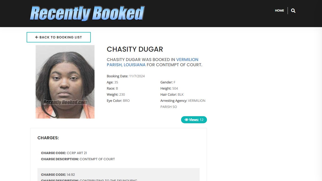 Recent Booking / Mugshot for CHASITY DUGAR in Vermilion Parish, Louisiana